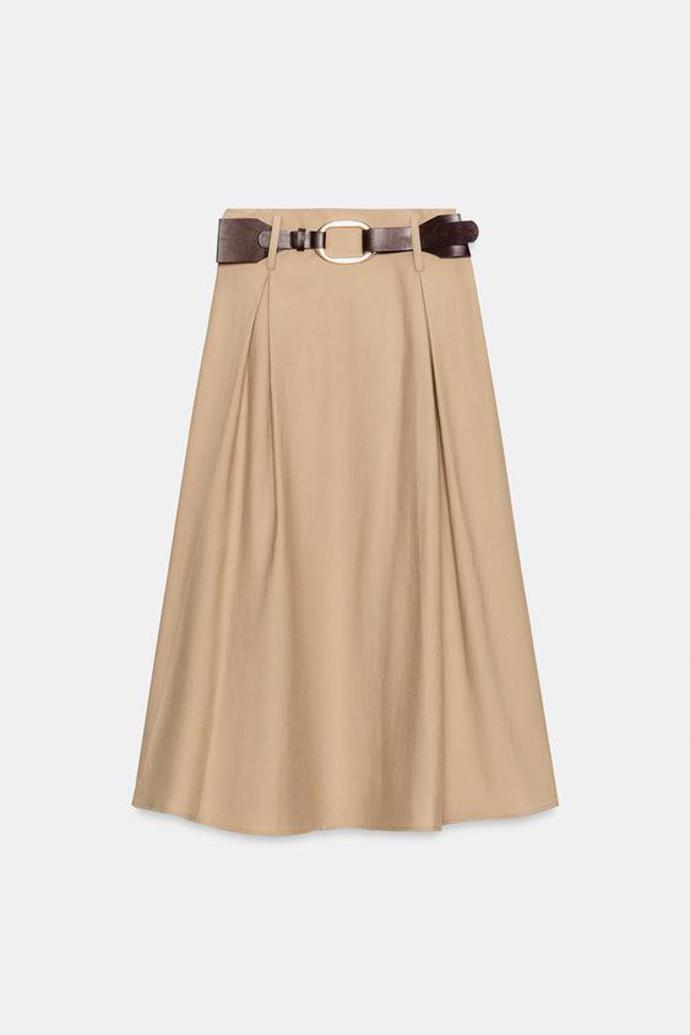 Midi sukně do áčka s páskem, Zara, 1199 Kč
