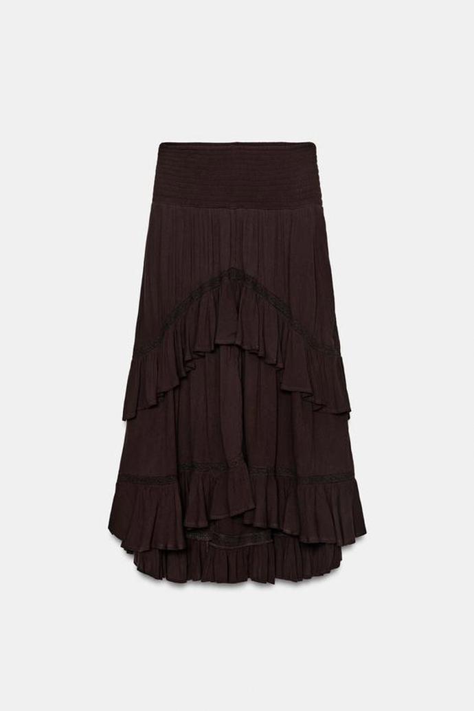 Midi sukně s volány, Zara, 849 Kč