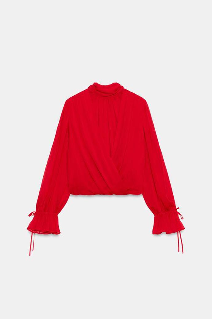 Řasený top s vázačkou na zádech, Zara, 799 Kč