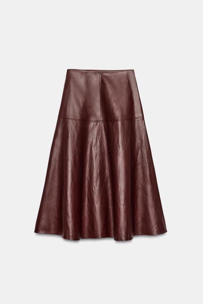 Vrstvená polodlouhá sukně z imitace kůže, Zara, 699 Kč