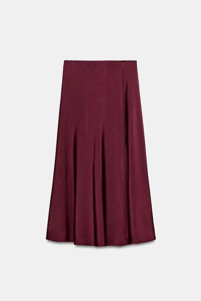 Zavinovací saténová midi sukně, Zara, 799 Kč