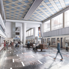 Chebské nádraží se vrací do 60. let. Architekti zachrání Dandův interiér a nahoře otevřou „maják nad Chebem“ Chebské nádraží se vrací do 60. let. Architekti zachrání Dandův interiér a nahoře otevřou „maják nad Chebem“