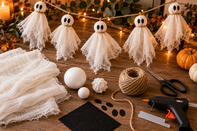 DIY: Nevyhazujte staré záclony. Vyrobíte z nich roztomilé halloweenské duchy, kteří mohou i svítit