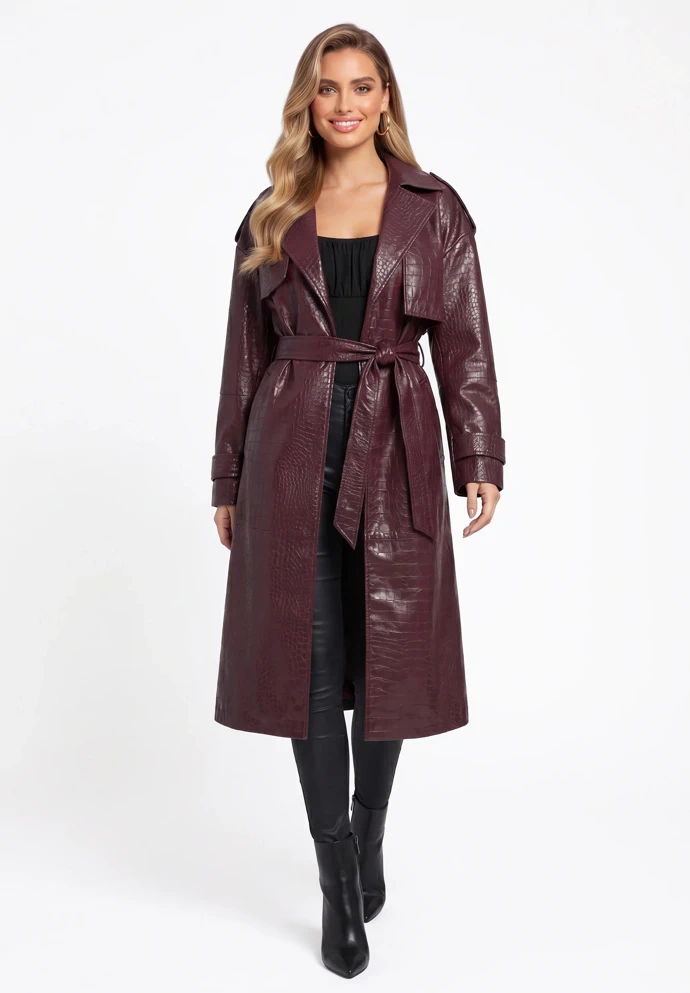 Kožený burgundy trenčkot Faina, 7 749 Kč, prodává Zalando Kožený burgundy trenčkot Faina, 7 749 Kč, prodává Zalando