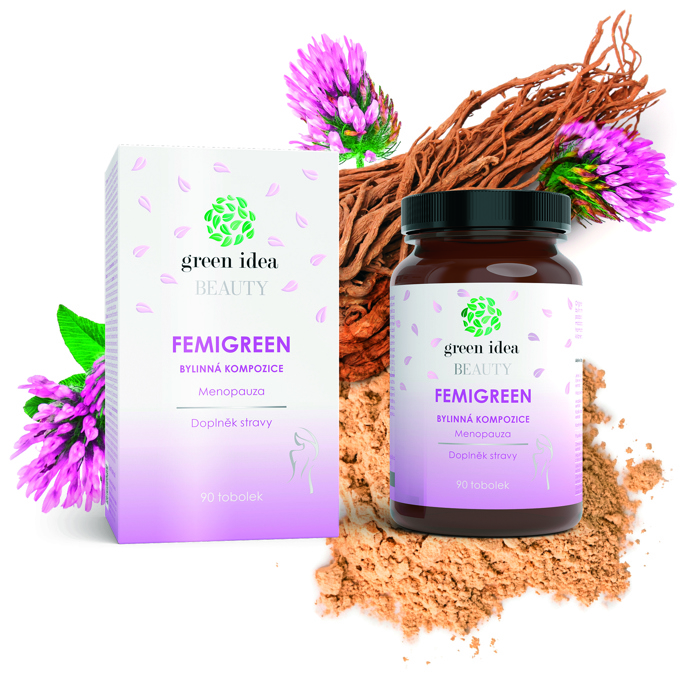 Femigreen, Green idea, podporuje hormonální rovnováhu, ulevuje od návalů horka a přispívá ke klidnému spánku, 398 Kč, prodává Greenidea Femigreen, Green idea, podporuje hormonální rovnováhu, ulevuje od návalů horka a přispívá ke klidnému spánku, 398 Kč, prodává Greenidea