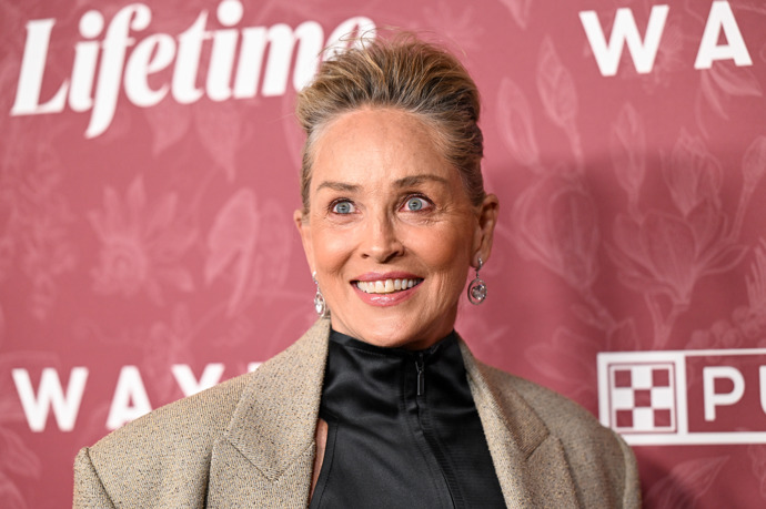 Sharon Stone se nevyhýbá ani pánskému stylu. Objem dodala svým vlasům originálním účesem, kdy horní část vyčesala dozadu a boky stáhla směrem dozadu. 