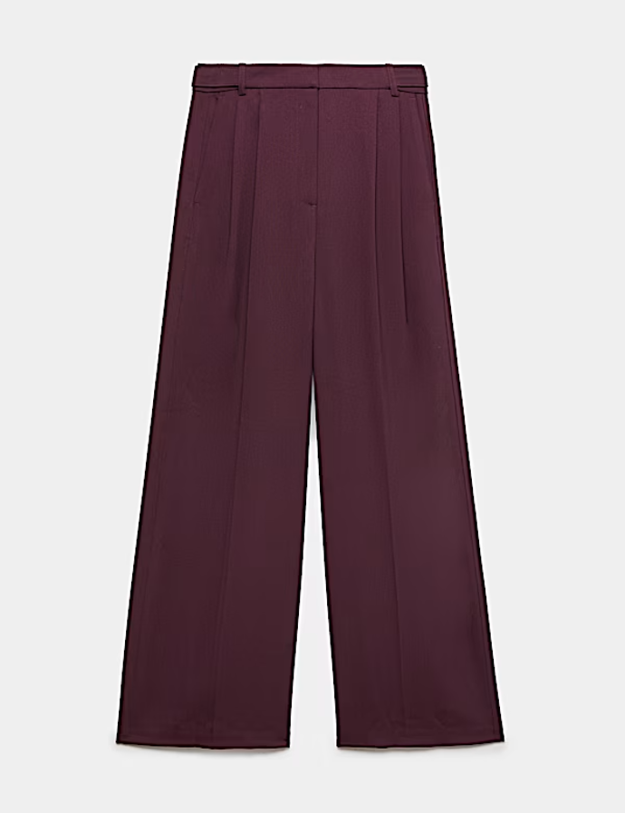 Široké kalhoty se dvěma sklady a bočními stahovacími pásky, Marks&Spencer, 1099 Kč