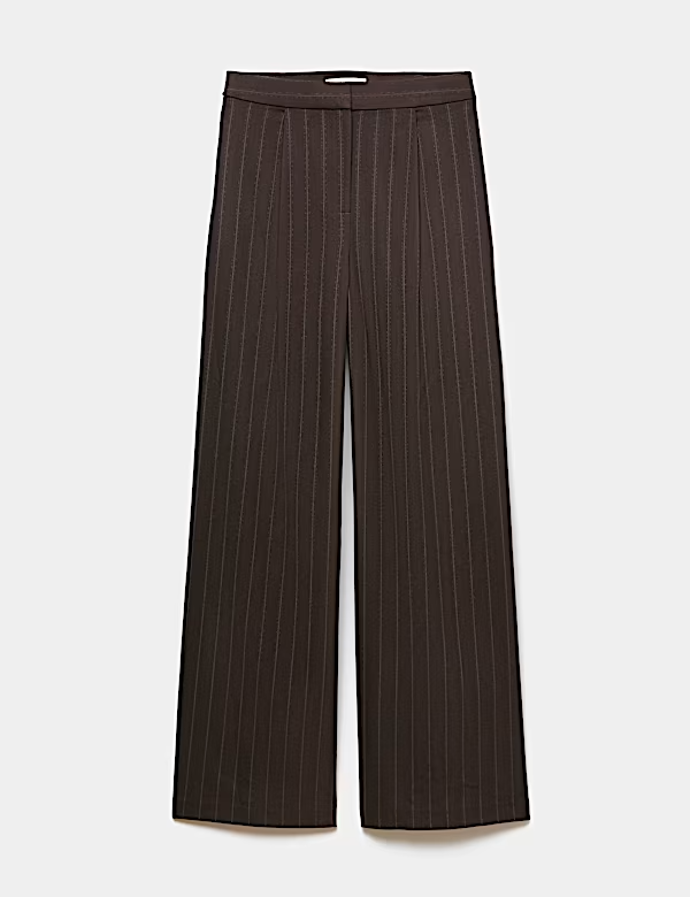 Kalhoty s tenkými proužky, širokými nohavicemi a plisováním vepředu, Marks&Spencer, 1199 Kč