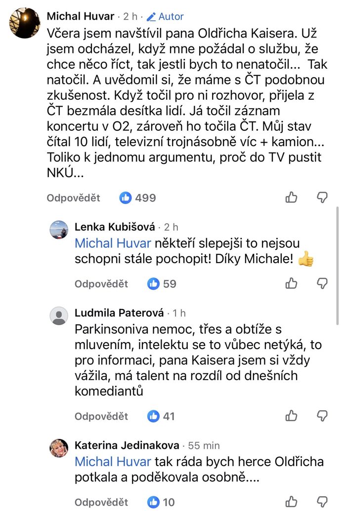 Michal Huvar a jeho vyjádření k videu s Oldřichem Kaiserem.