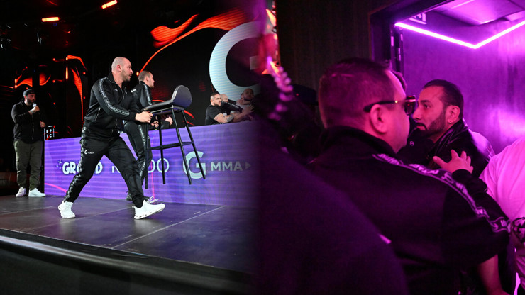 Rvačka Kotlárů, vypískaný Sládek i házení židlemi: Šílené výjevy z tiskovky G MMA