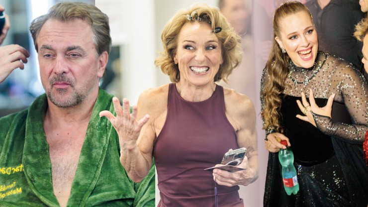Zákulisní fotky z 1. kola StarDance - Vysmáta Petra Nesvačilová, chodící emoce štěstí Dvorská i zamračený Matonoha. 