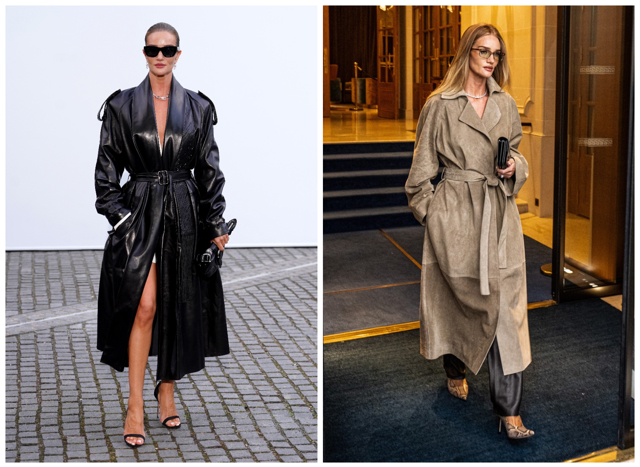 Módní inspirace dne: Pořiďte si hřejivý semišový nebo kožený trenčkot podle herečky Rosie Huntington-Whiteley