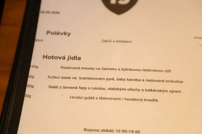 Při našem testu jsme si objednávali z poledního menu.