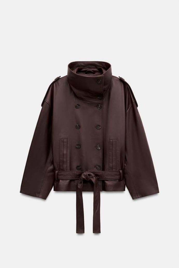 Bunda ze 100% kůže s páskem, Zara, 5599 Kč