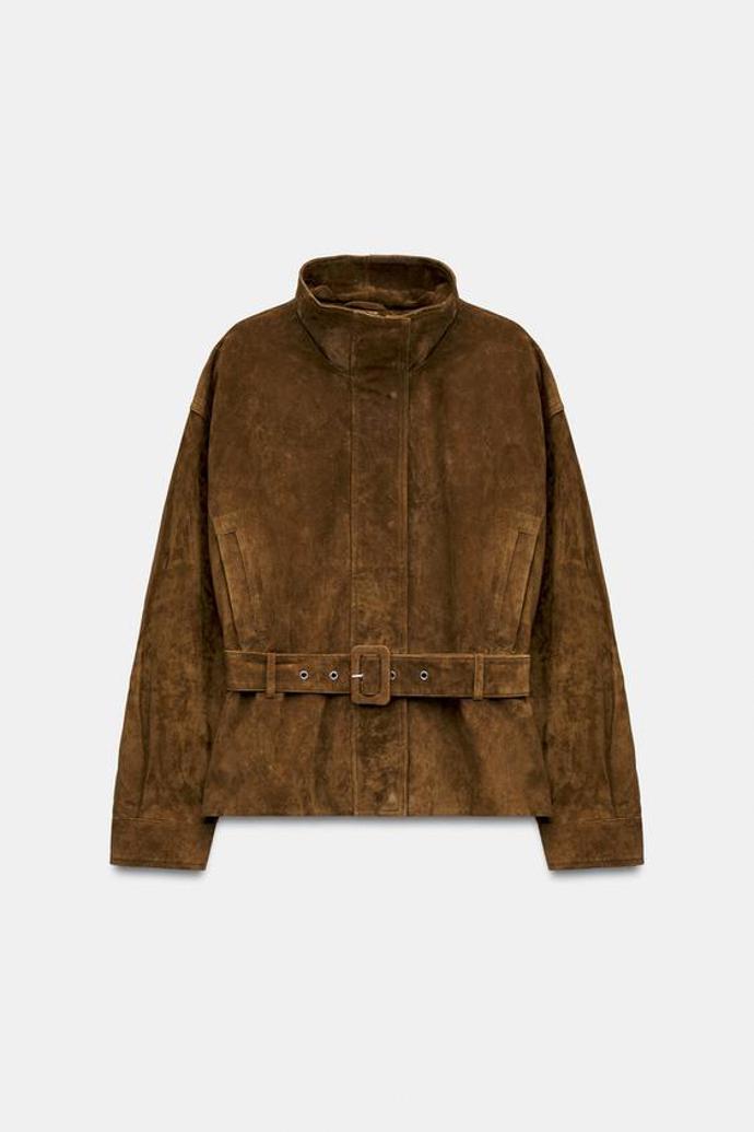 Bunda ze 100% kůže s opaskem, Zara, 3599 Kč