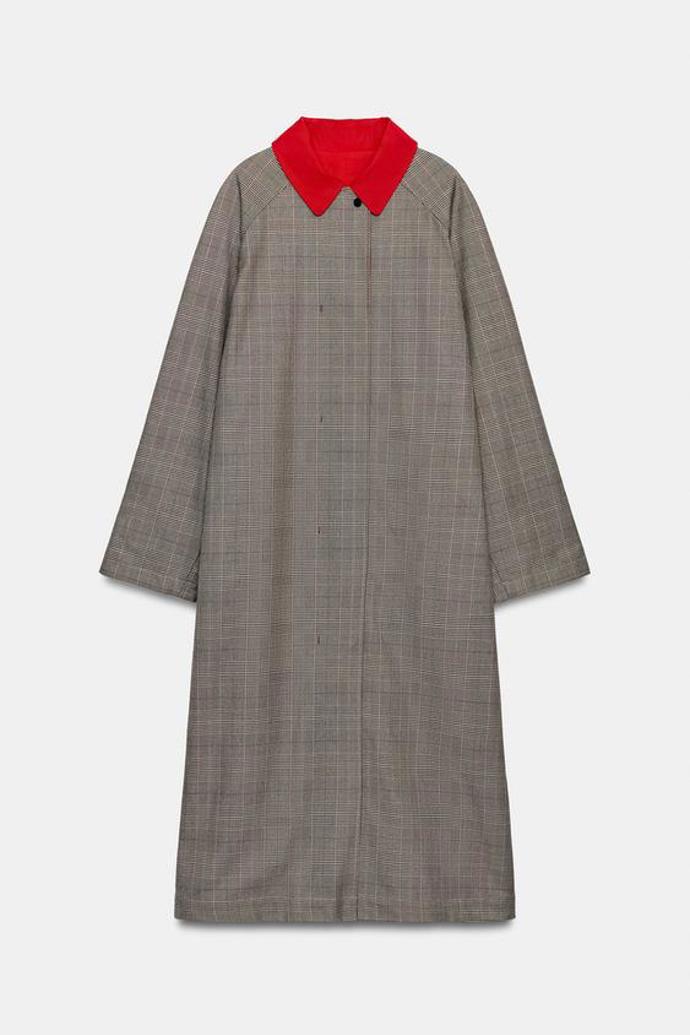 Dlouhý oboustranný kostkovaný trenčkot, Zara, 2799 Kč