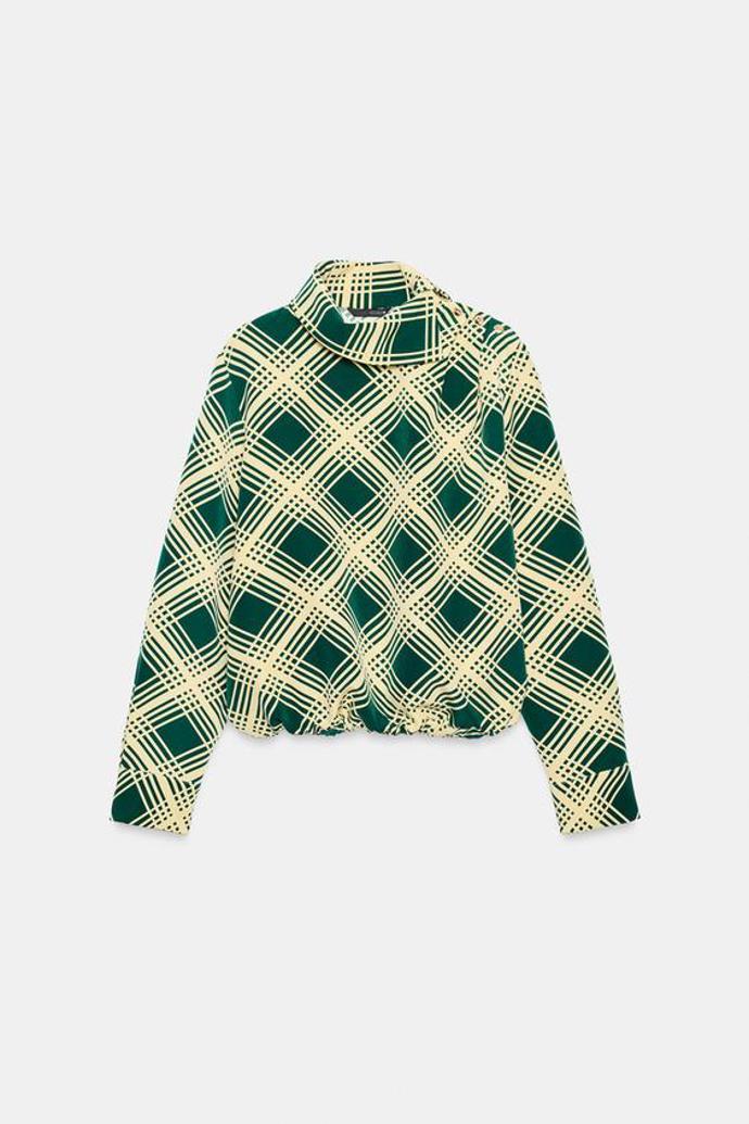 Kostkovaná blůza s knoflíky na ramenou, Zara, 849 Kč
