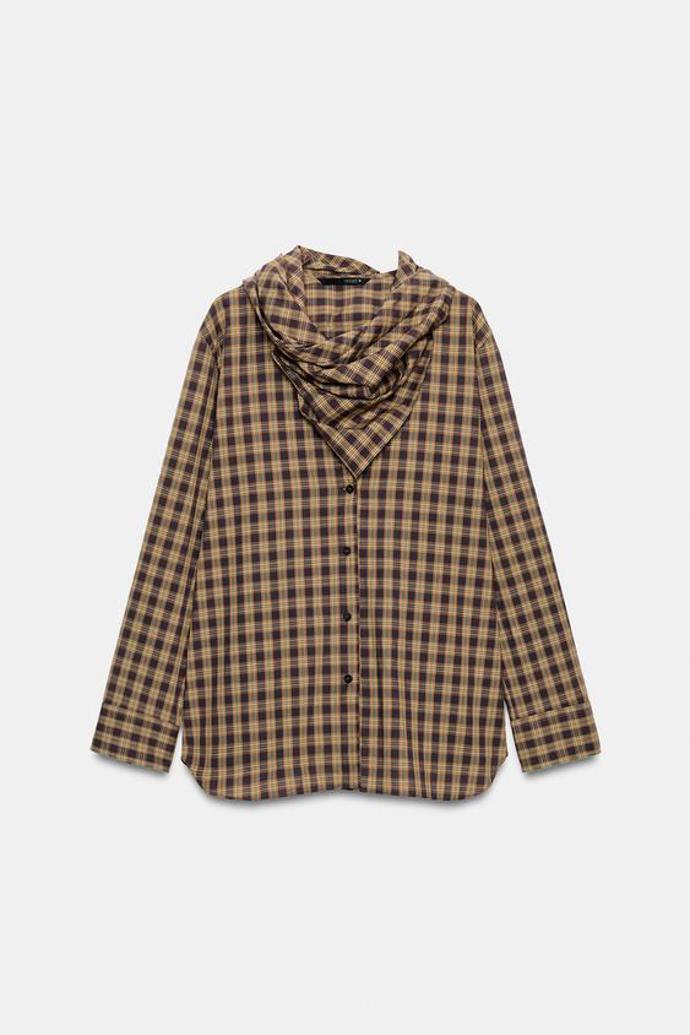 Kostkovaná košile oversize s šátkem, Zara, 849 Kč