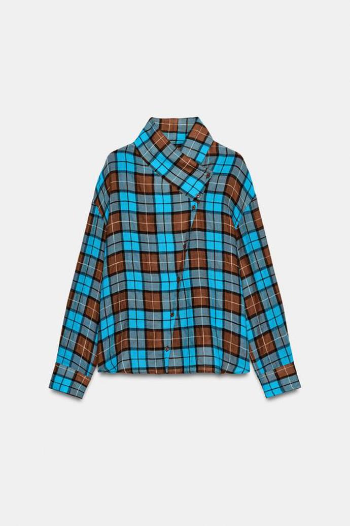 Kostkovaná zavinovací košile, Zara, 849 Kč
