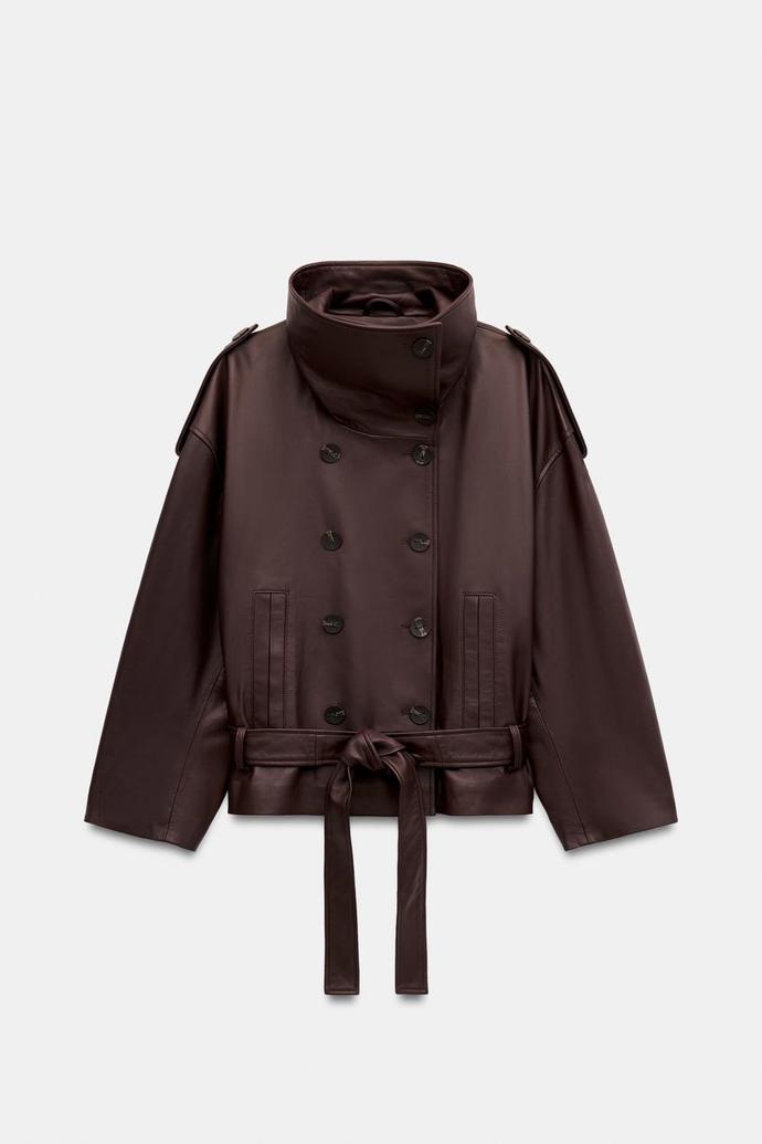 Kožená bunda s opaskem, Zara, 5599 Kč