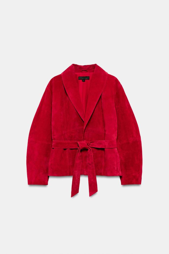 Kožená bunda s páskem, Zara, 3599 Kč