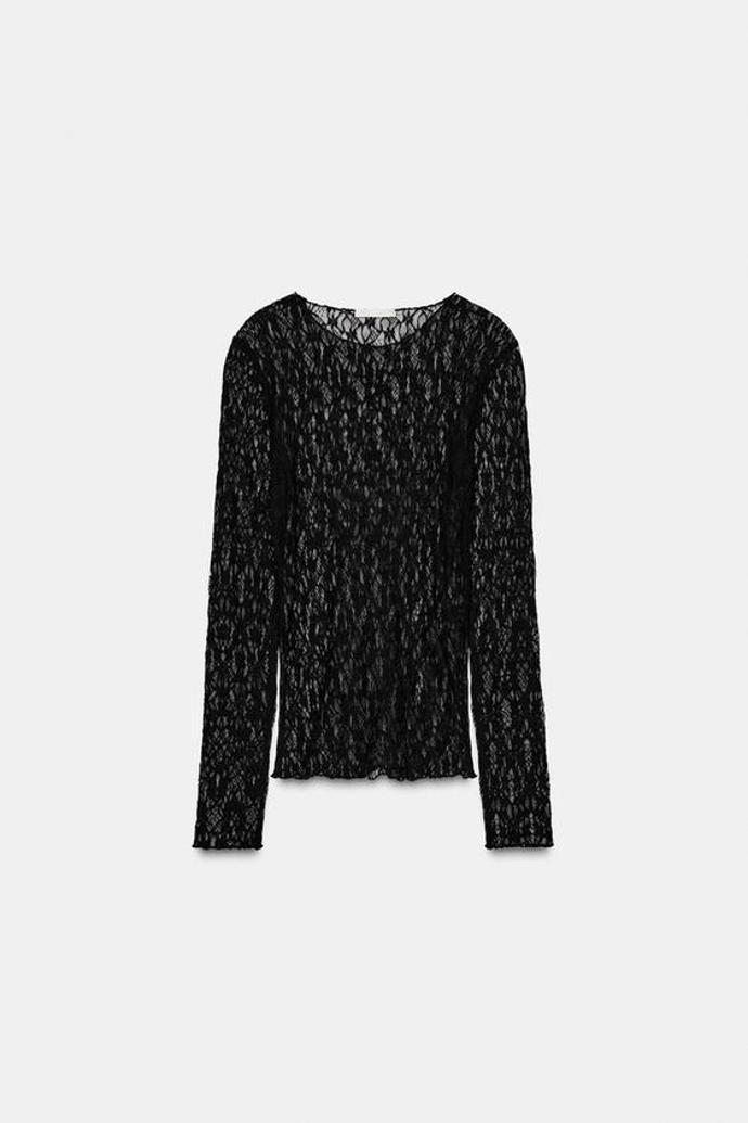 Krajkový top s dlouhým rukávem, Zara, 399 Kč