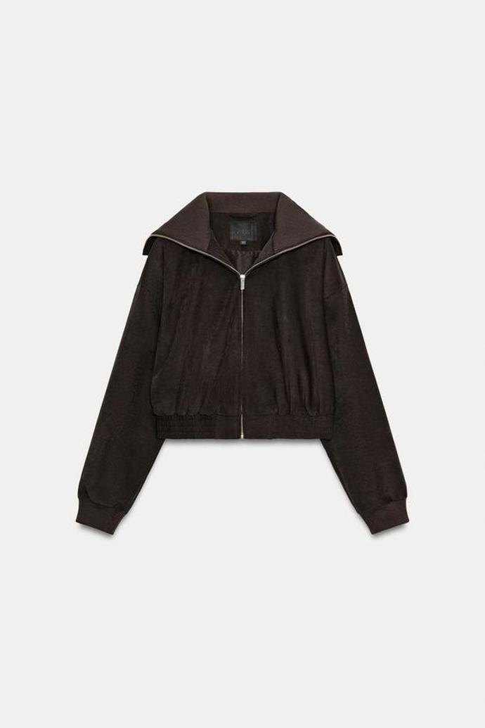 Krátká bunda s žebrovaným límcem, Zara, 799 Kč