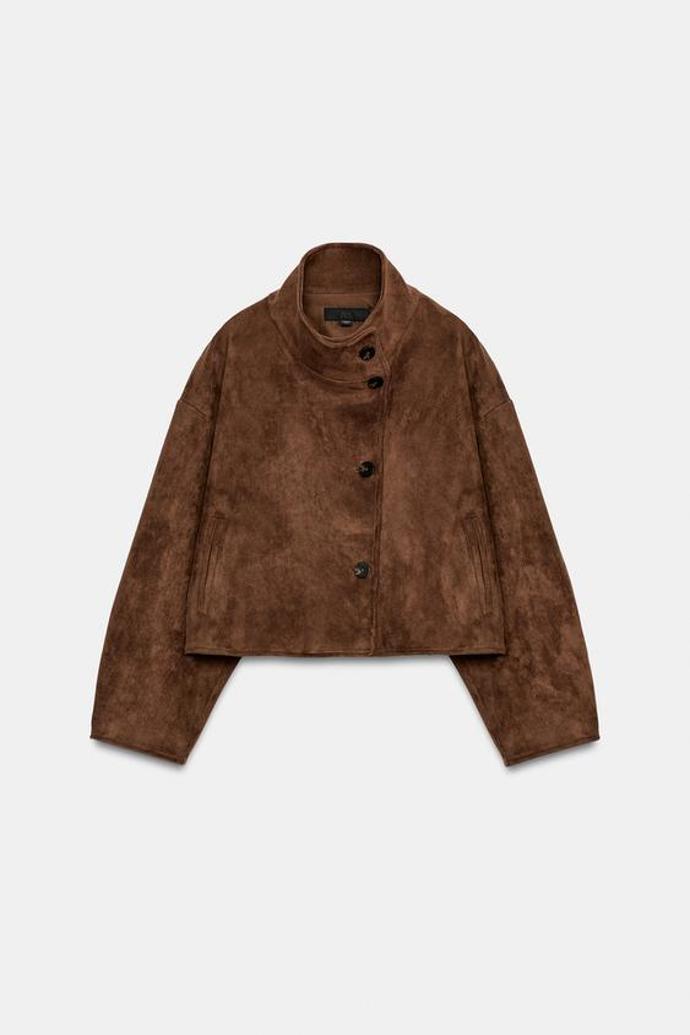 Krátká bunda z imitace semiše, Zara, 1199 Kč