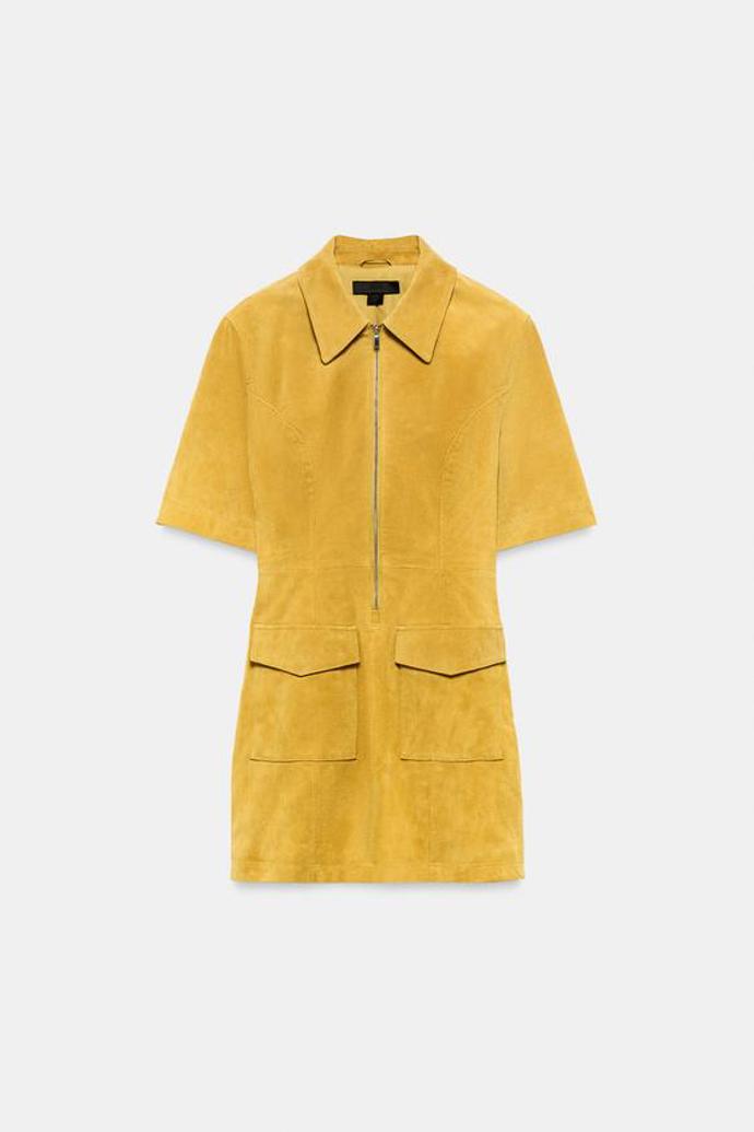 Krátké kožené šaty na zip, Zara, 2599 Kč