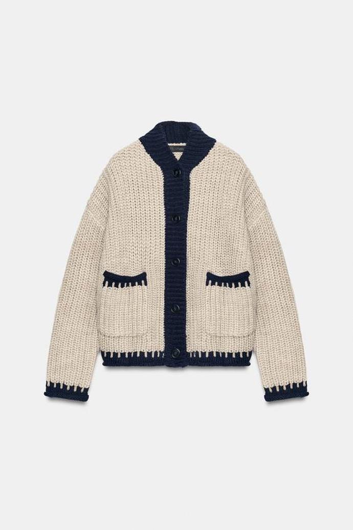 Úpletový kardigan s kontrastními lemy, Zara, 1199 Kč