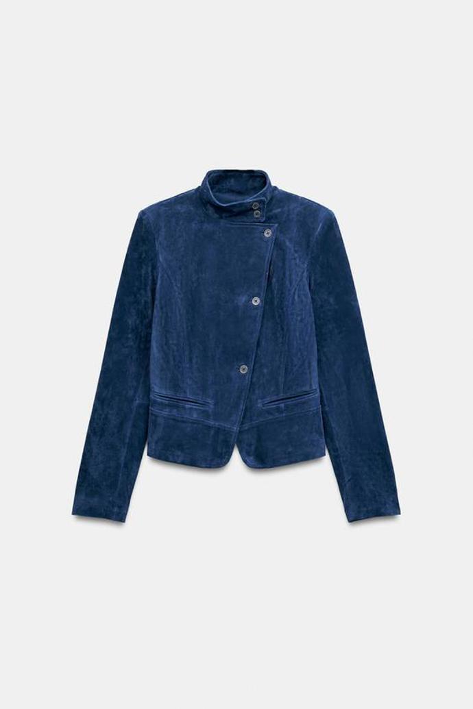Překřížená bunda ze 100% semišové kůže, Zara, 2799 Kč
