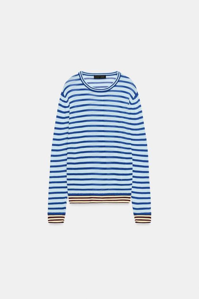 Pruhovaný úpletový svetr, Zara, 549 Kč