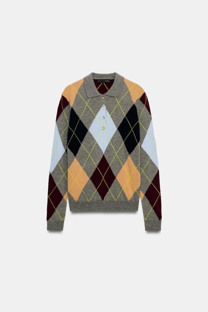 Vlněný polo svetr s kosočtverci, Zara, 1499 Kč