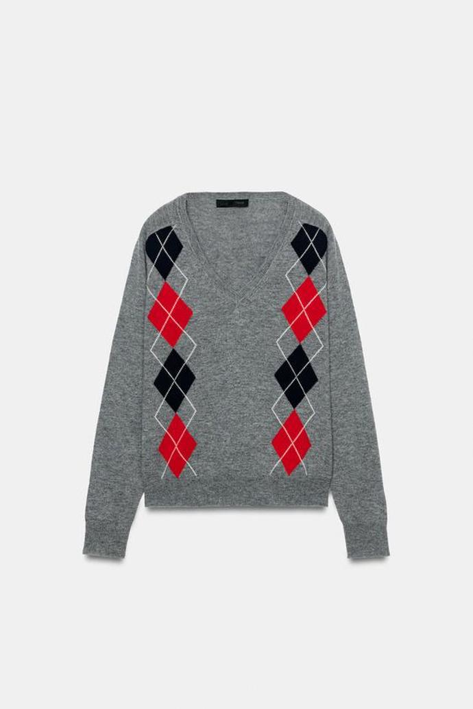 Vlněný svetr s kosočtverci, Zara, 849 Kč