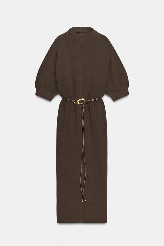 Dlouhé úpletové šaty s páskem, Zara, 999 Kč